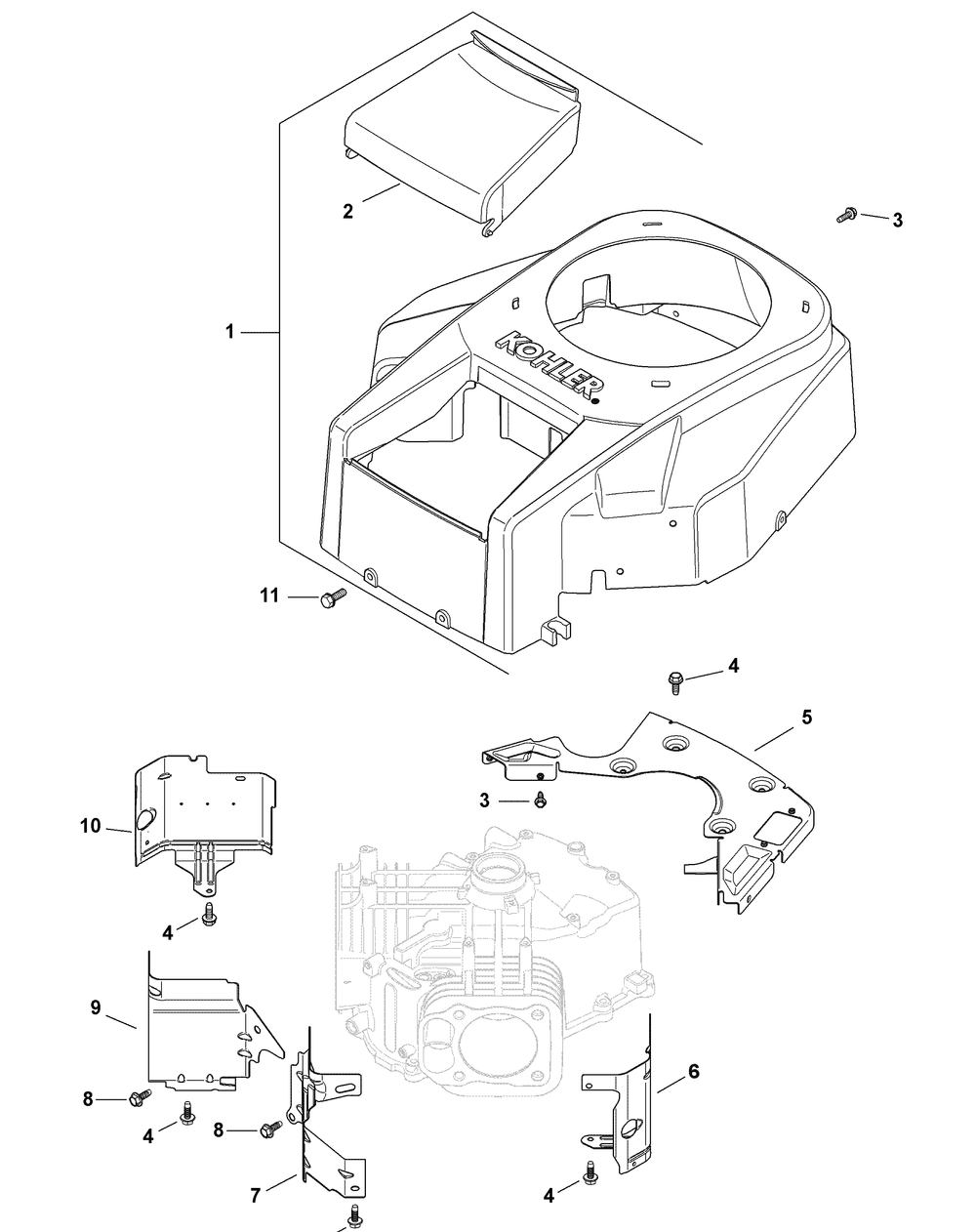 Engine Blower Housing And Baffles Diagram and Parts List for FMZ50 17AF4BFP009-17AF4BFP010-17AF4BFP209-17AF4BFP210-17AF4BFP710 Cub Cadet Lawn Tractor
